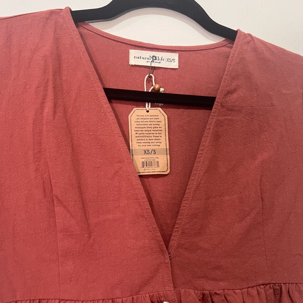 Natural Life Boho Button Front Dress Terracotta Flowy Cottagecore Midi Maxi XS/S - Picture 4 of 7